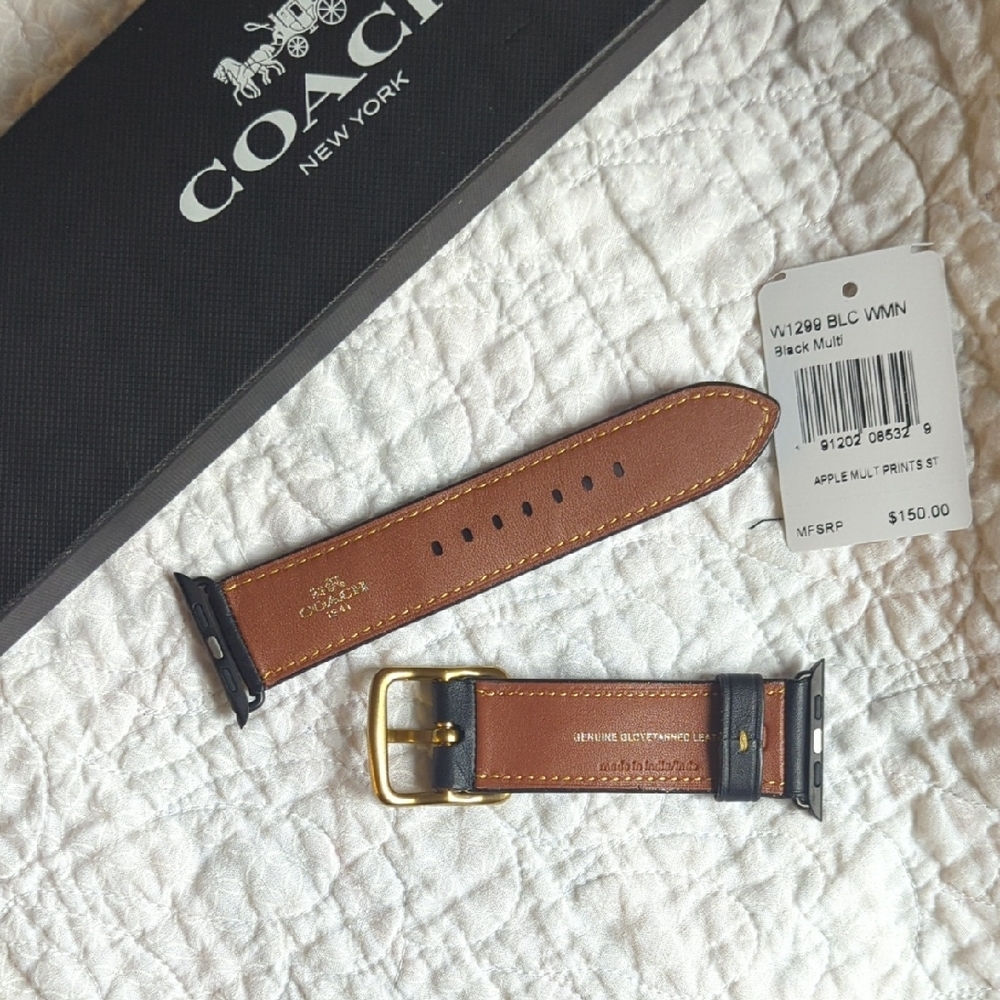 Coach Car Black Leather Apple Strap Watch Band - Picture 6 of 6